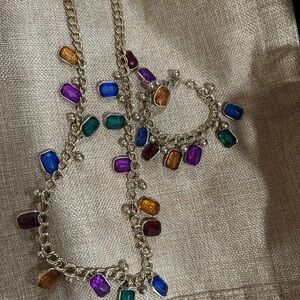 Multicolor Gemstone Silver Necklace and Bracelet Set